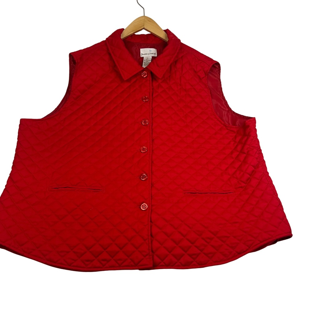 Drapers & Damons Womens Red Quilted Button Front Vest Plus Size 3X RN105378